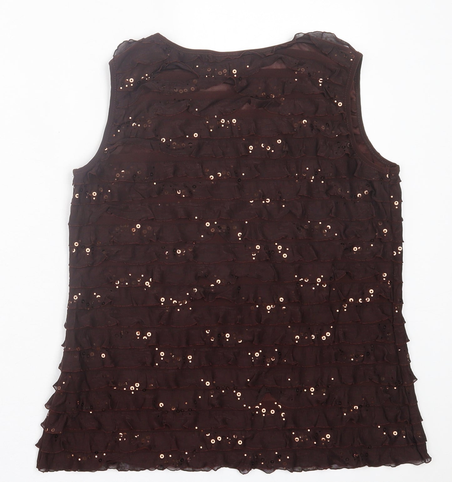 Antthony Womens Brown  Polyester Basic Tank Size S Scoop Neck