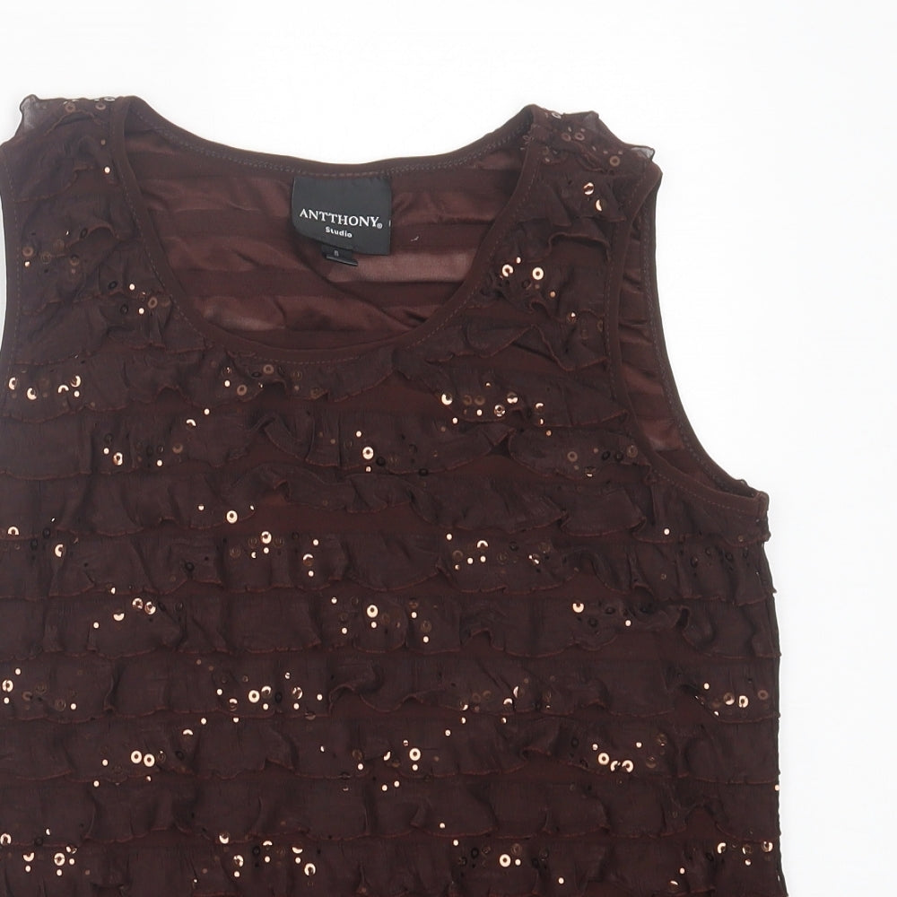 Antthony Womens Brown  Polyester Basic Tank Size S Scoop Neck