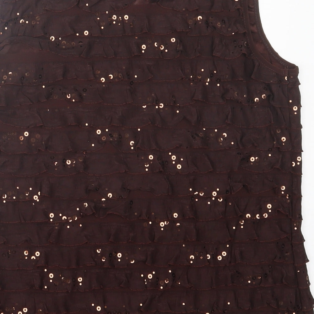 Antthony Womens Brown  Polyester Basic Tank Size S Scoop Neck