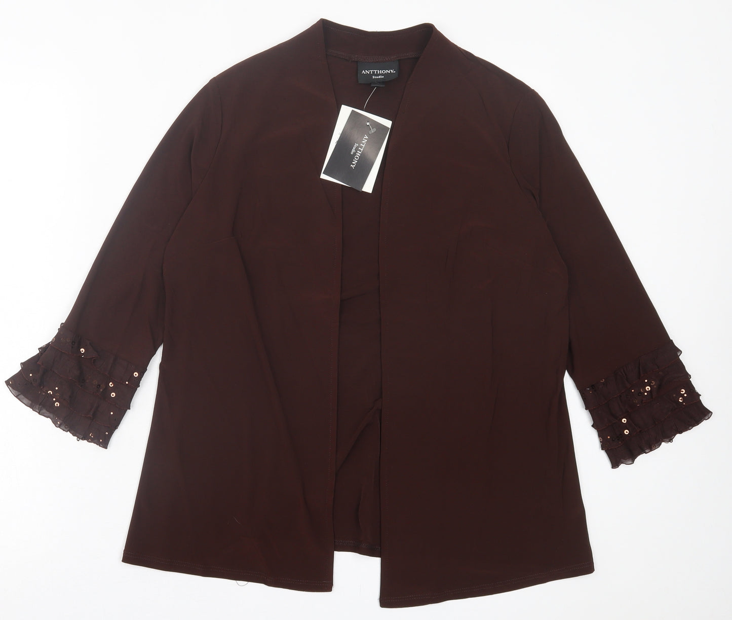 Antthony Womens Brown V-Neck  Polyester Cardigan Jumper Size S