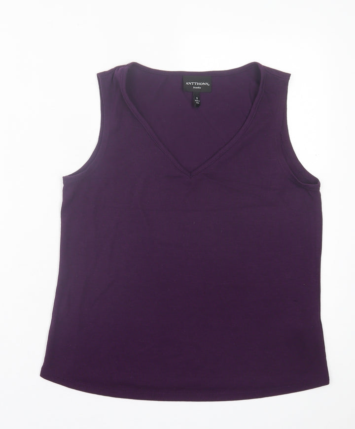 Antthony Womens Purple Polyester Basic Tank Size S V-Neck