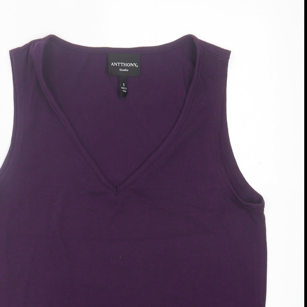 Antthony Womens Purple  Polyester Basic Tank Size S V-Neck