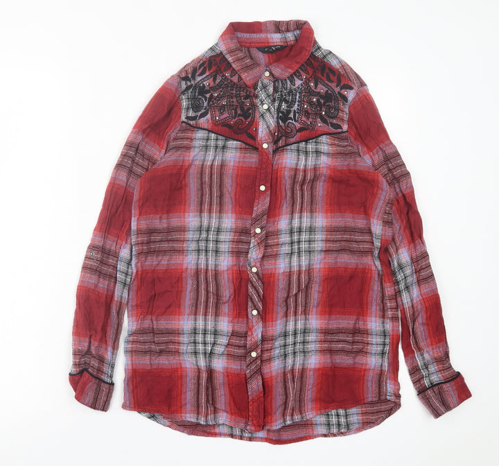 River Island Womens Red Plaid Viscose Basic Button-Up Size 6 Collared