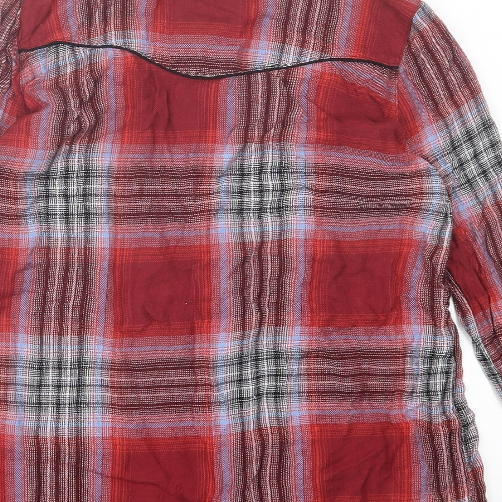 River Island Womens Red Plaid Viscose Basic Button-Up Size 6 Collared