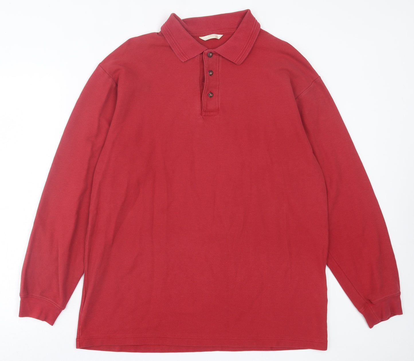 Marks and Spencer Mens Red  Cotton  Polo Size L Collared Button