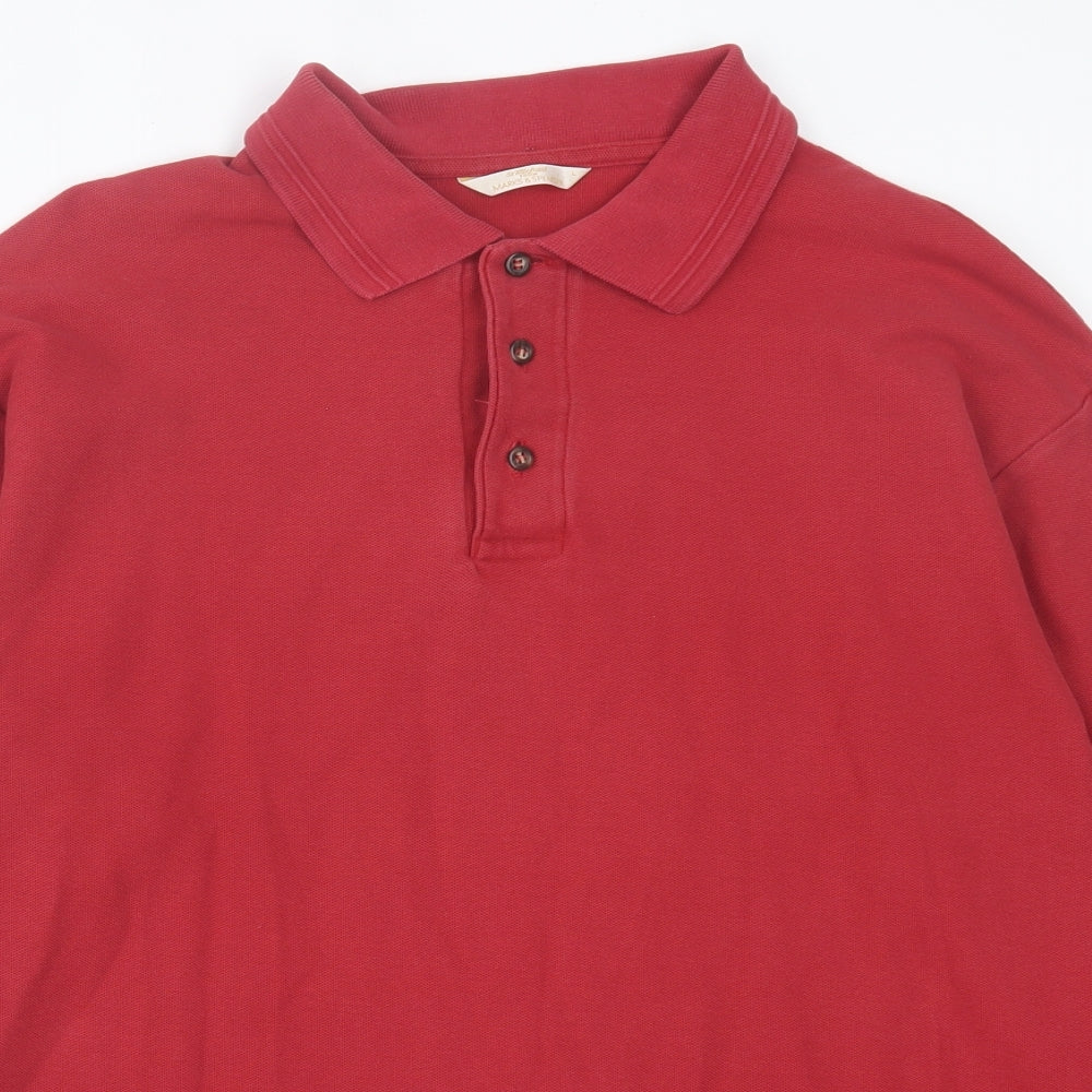 Marks and Spencer Mens Red  Cotton  Polo Size L Collared Button
