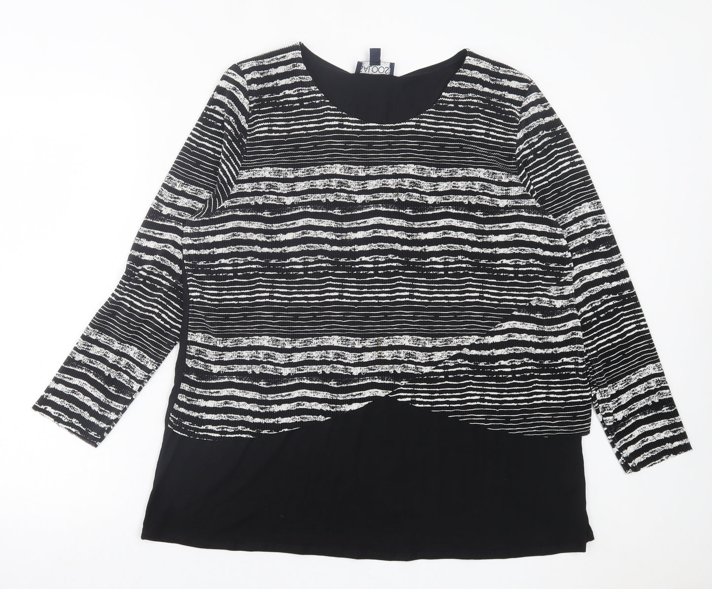 Saloos Womens Black Striped Polyester Basic T-Shirt Size 18 Crew Neck