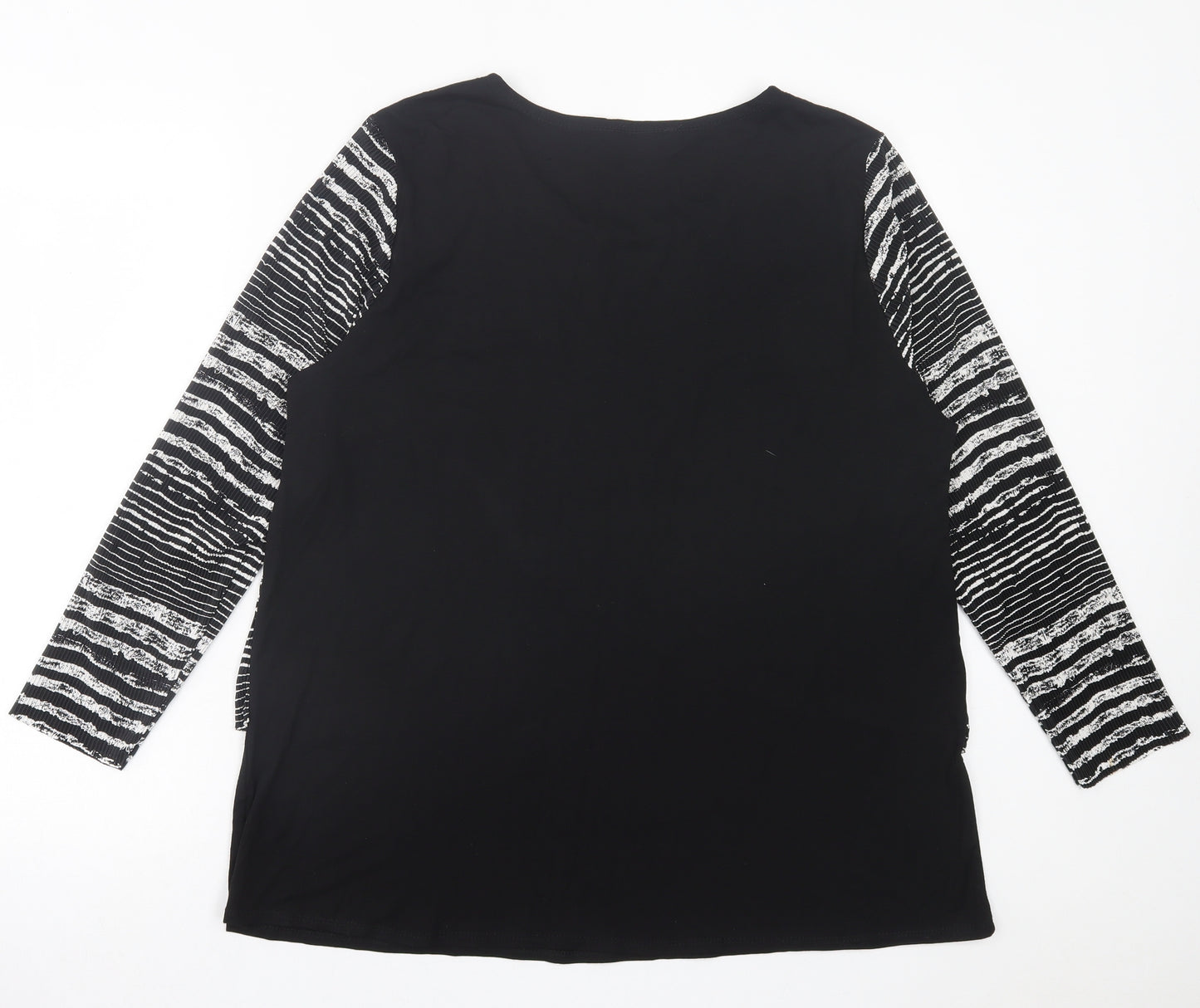Saloos Womens Black Striped Polyester Basic T-Shirt Size 18 Crew Neck