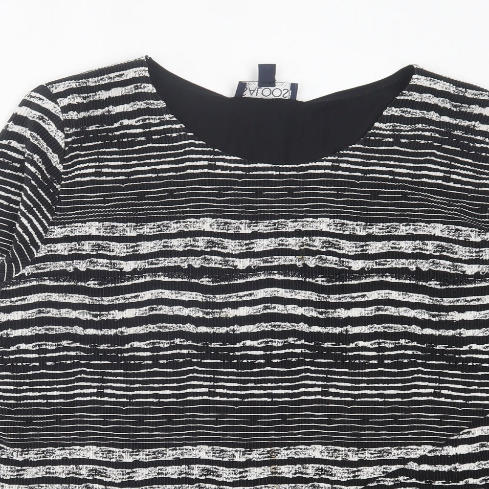 Saloos Womens Black Striped Polyester Basic T-Shirt Size 18 Crew Neck