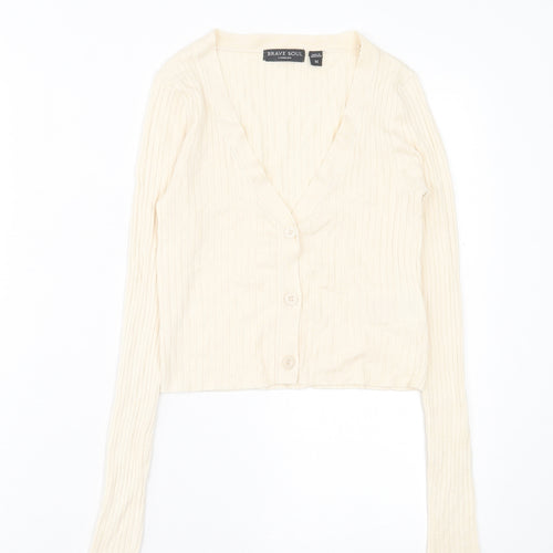 Brave Soul Womens Beige V-Neck  Viscose Cardigan Jumper Size M