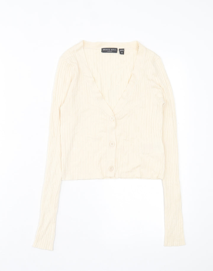 Brave Soul Womens Beige V-Neck  Viscose Cardigan Jumper Size M