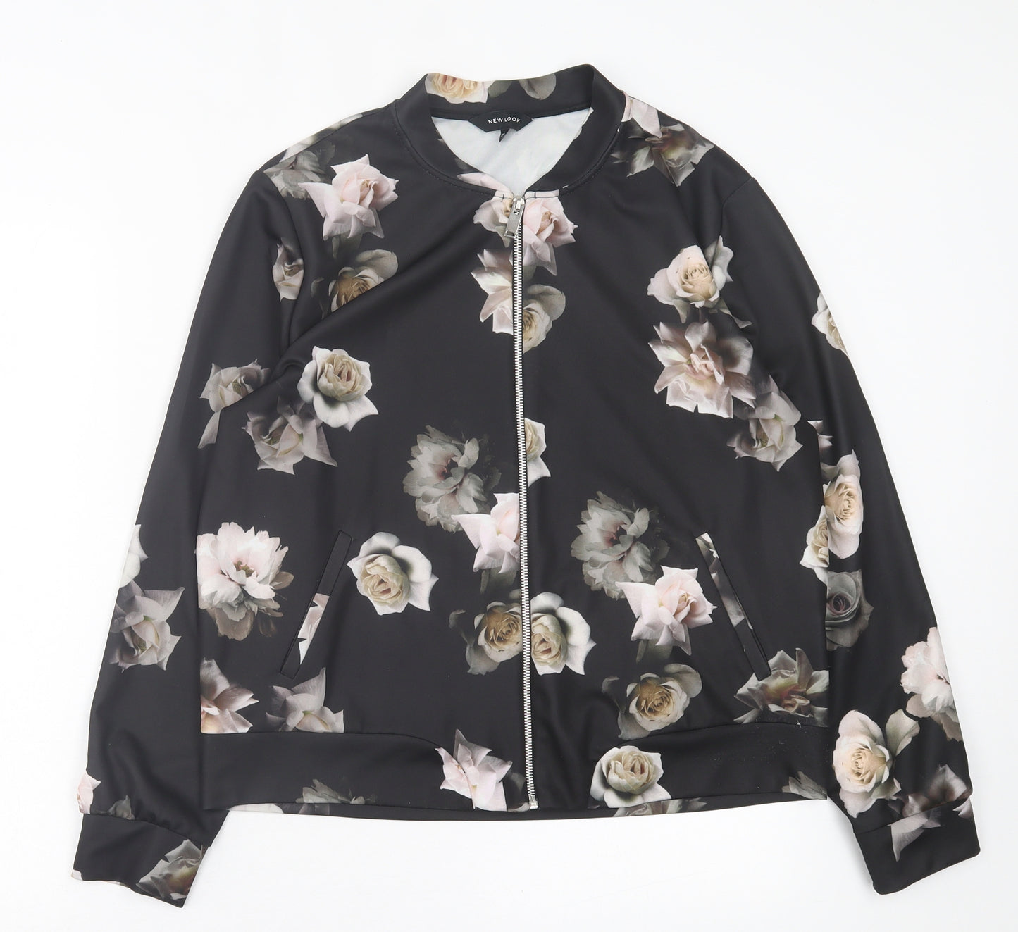 New Look Womens Black Floral  Jacket  Size 16  Zip