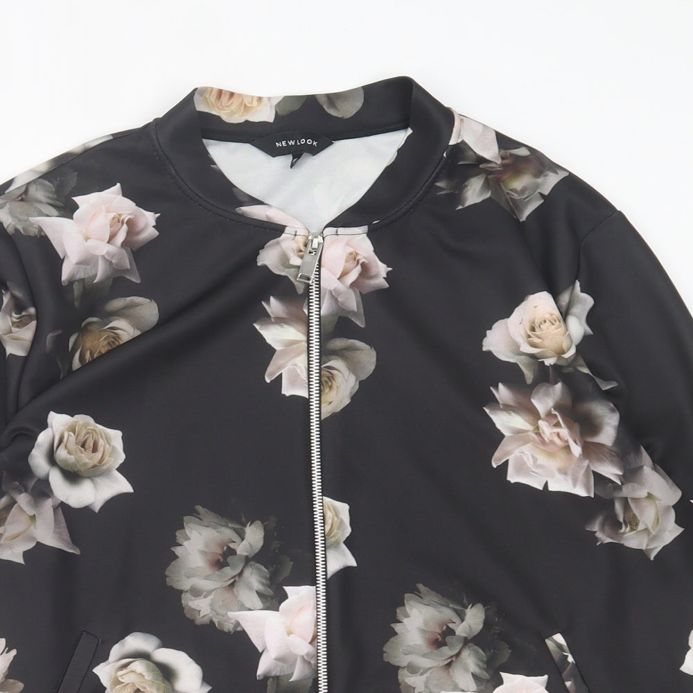 New Look Womens Black Floral  Jacket  Size 16  Zip