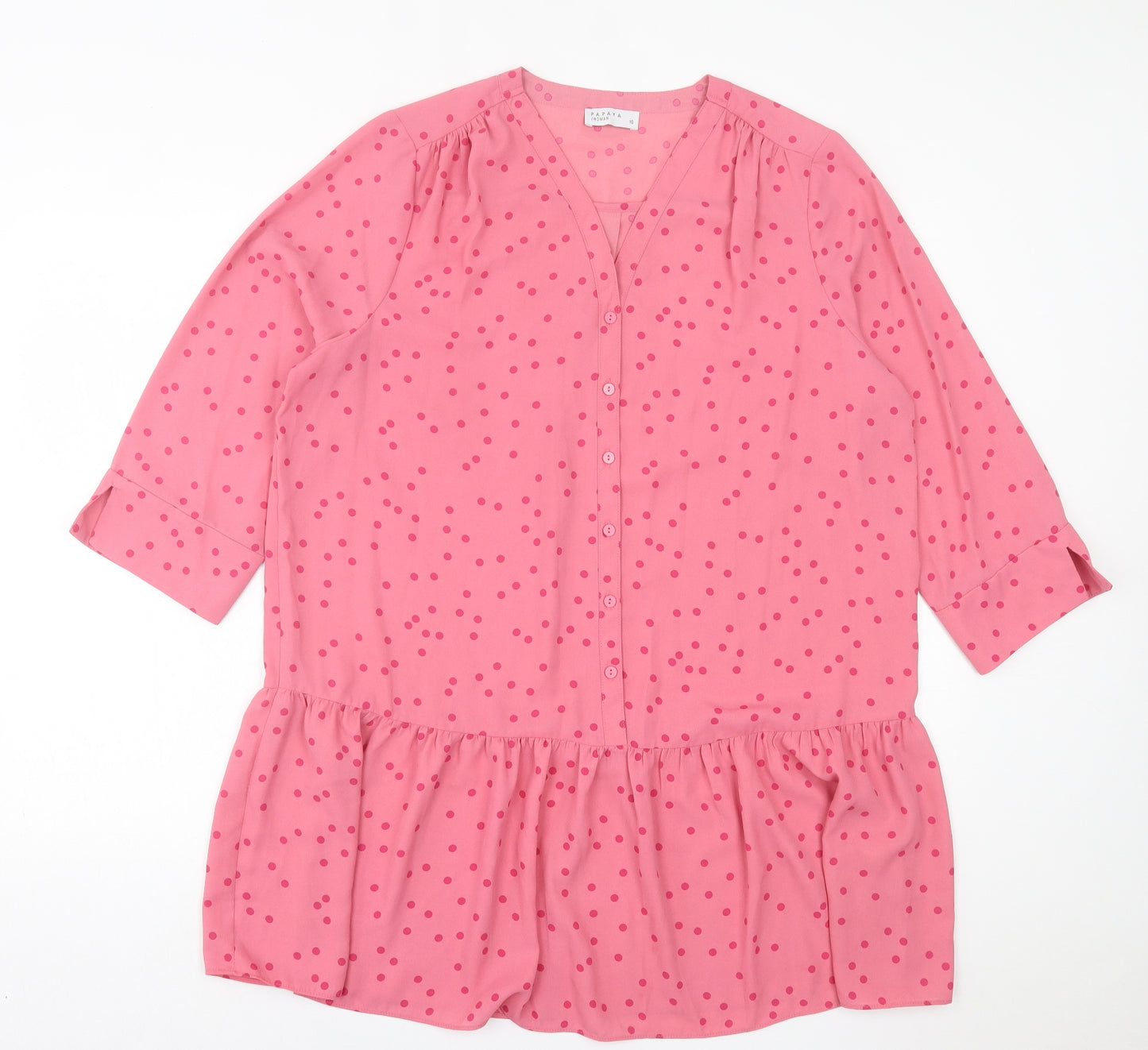 Papaya Womens Pink Polka Dot Polyester A-Line  Size 16  V-Neck Pullover