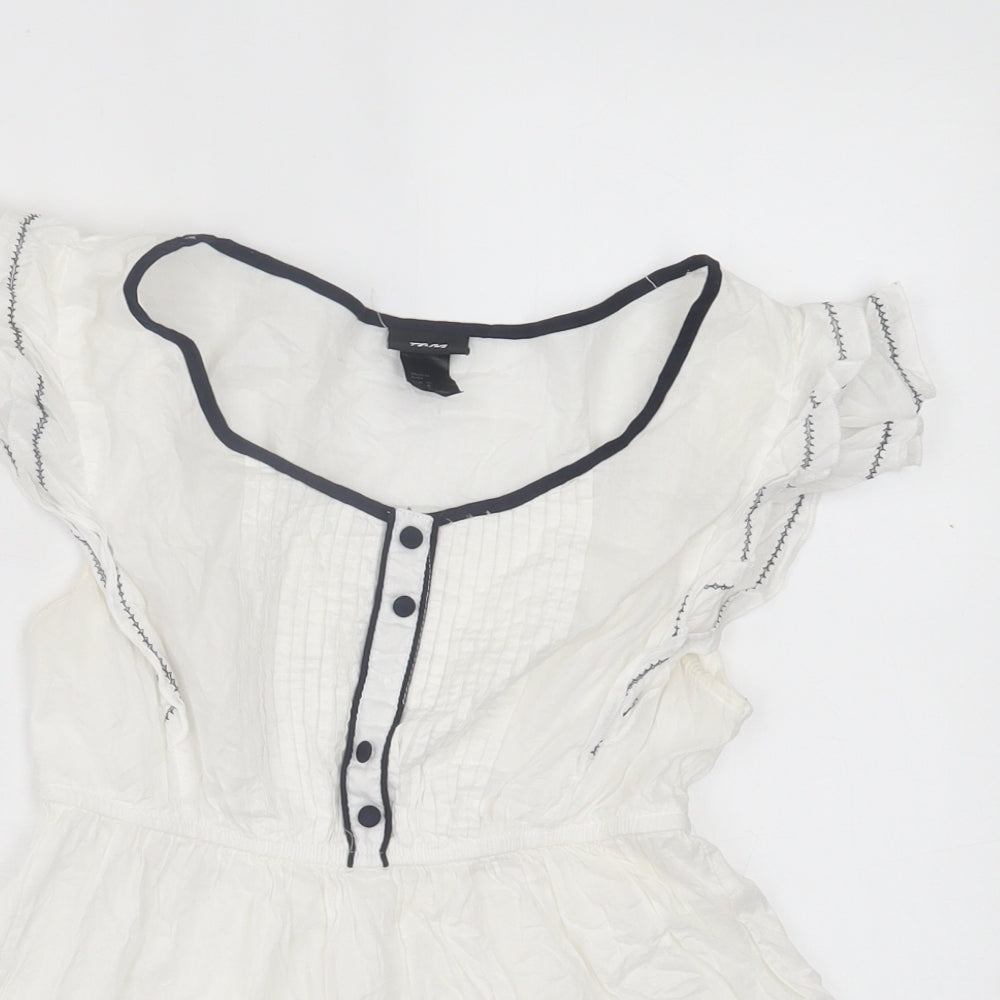 H&M Womens White  Cotton Basic T-Shirt Size 8 Scoop Neck