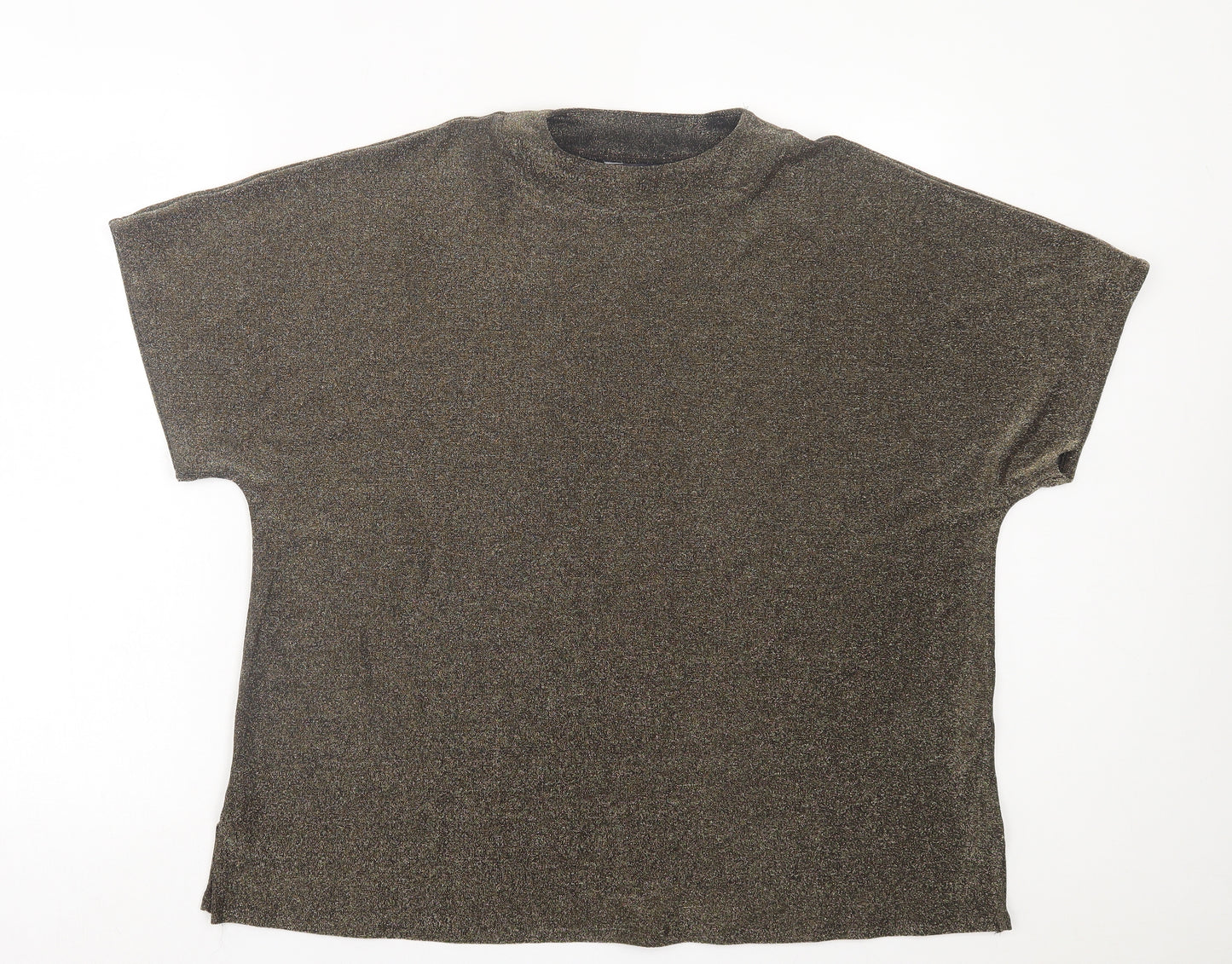 Marks and Spencer Womens Gold  Polyamide Basic T-Shirt Size 16 Crew Neck