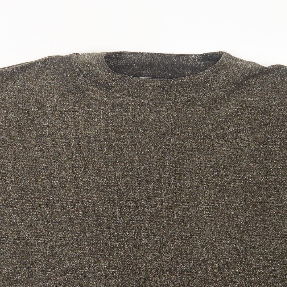 Marks and Spencer Womens Gold  Polyamide Basic T-Shirt Size 16 Crew Neck