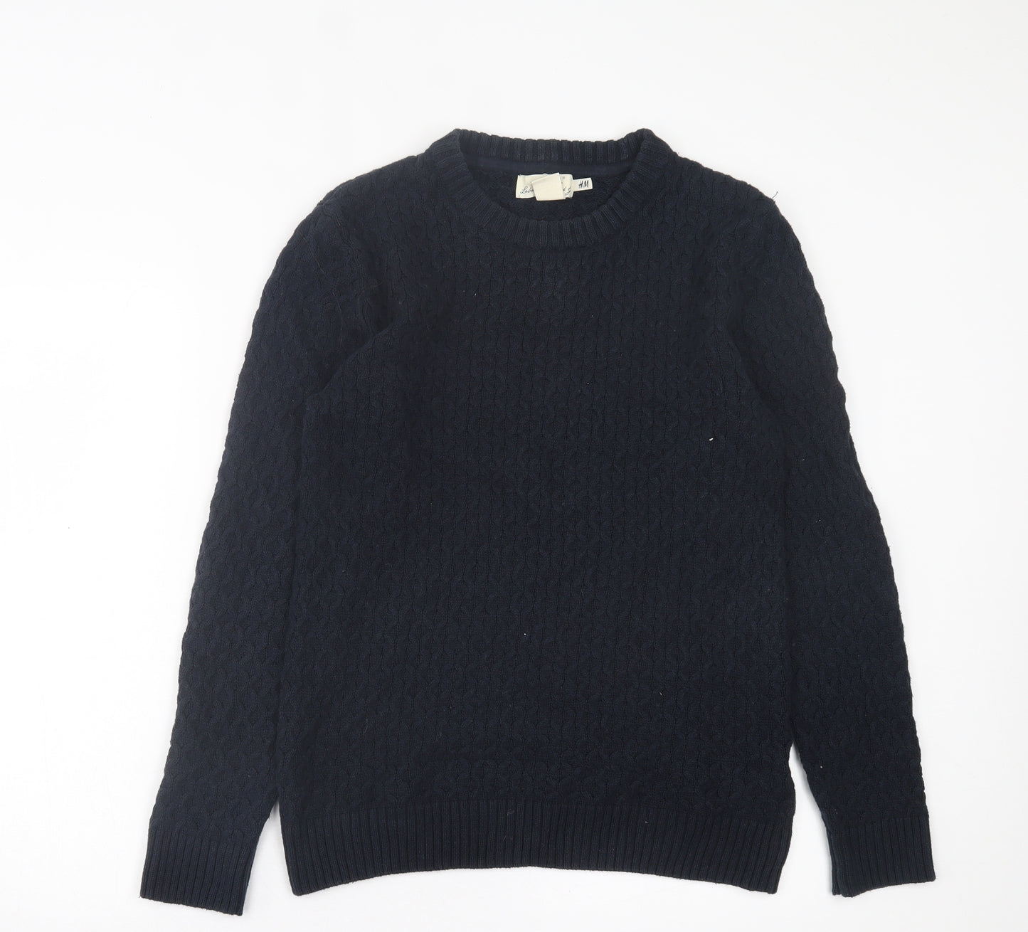 H&M Mens Blue Crew Neck  Cotton Pullover Jumper Size S