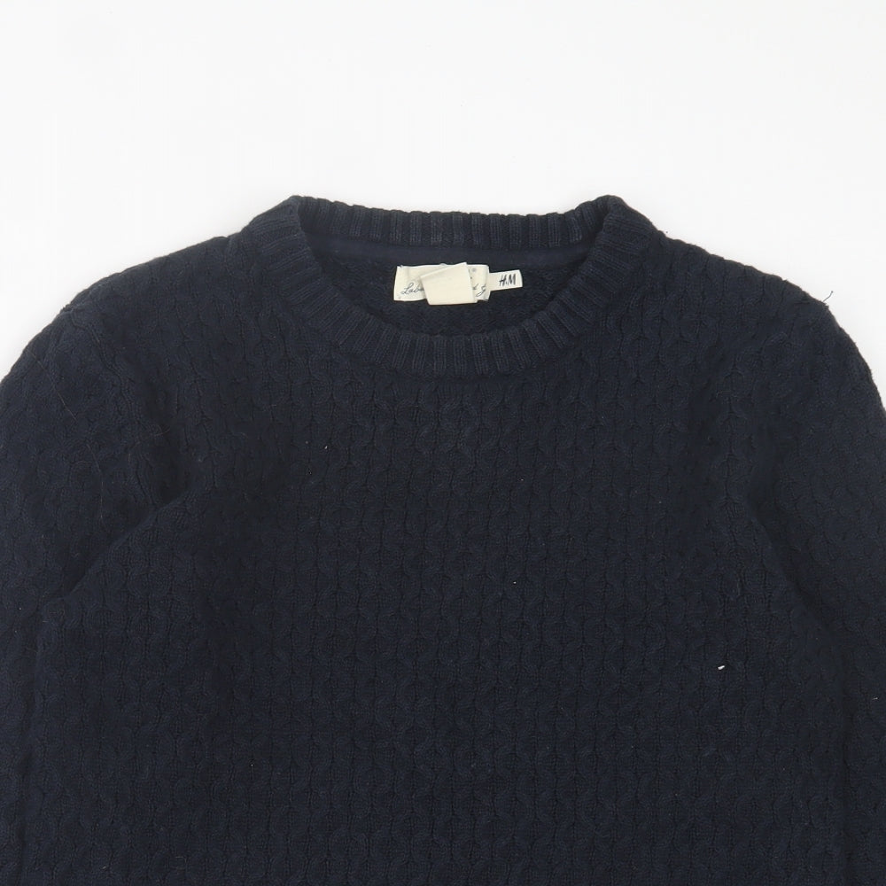 H&M Mens Blue Crew Neck  Cotton Pullover Jumper Size S