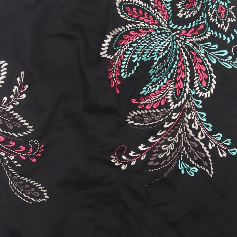 Monsoon Womens Black Floral Cotton A-Line Skirt Size 14   Zip