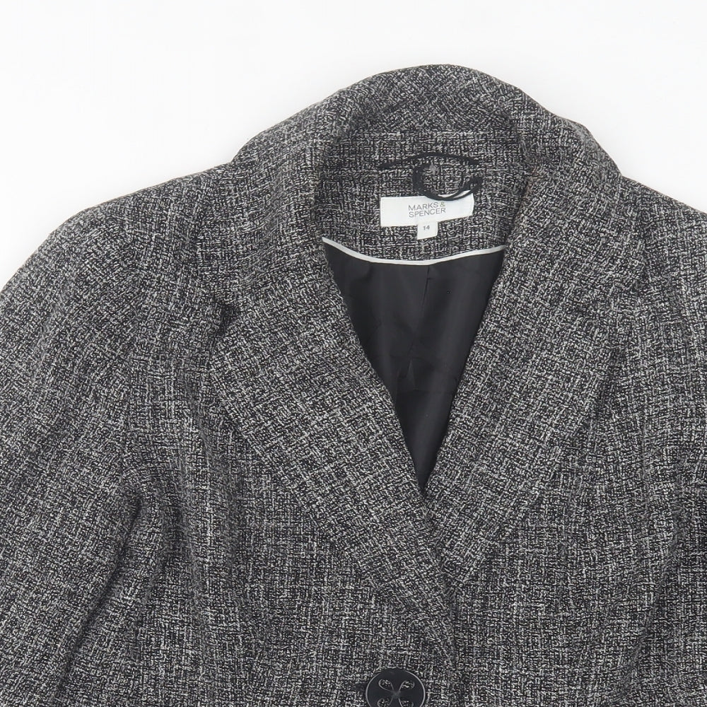 Marks and Spencer Womens Black Geometric  Jacket Blazer Size 14  Button