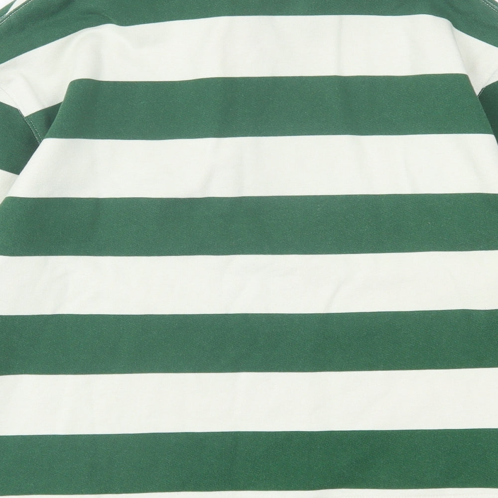 Zara Womens Green Striped Cotton Basic Polo Size S Collared