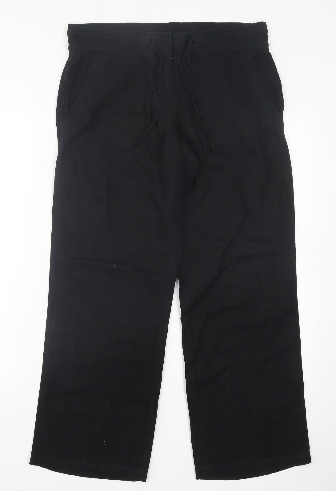 NEXT Womens Black  Linen Trousers  Size 12 L27 in Regular Hook & Eye