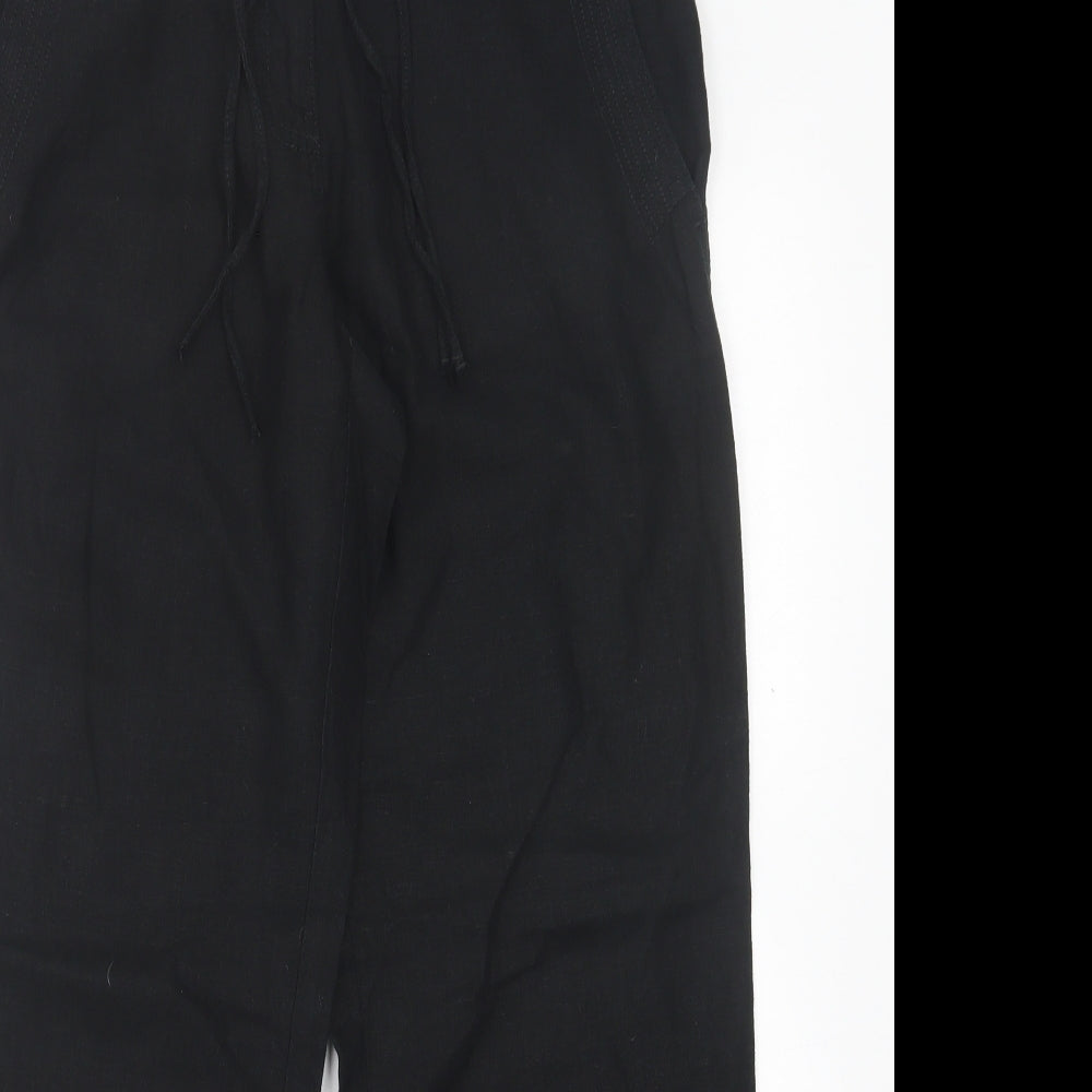 NEXT Womens Black  Linen Trousers  Size 12 L27 in Regular Hook & Eye