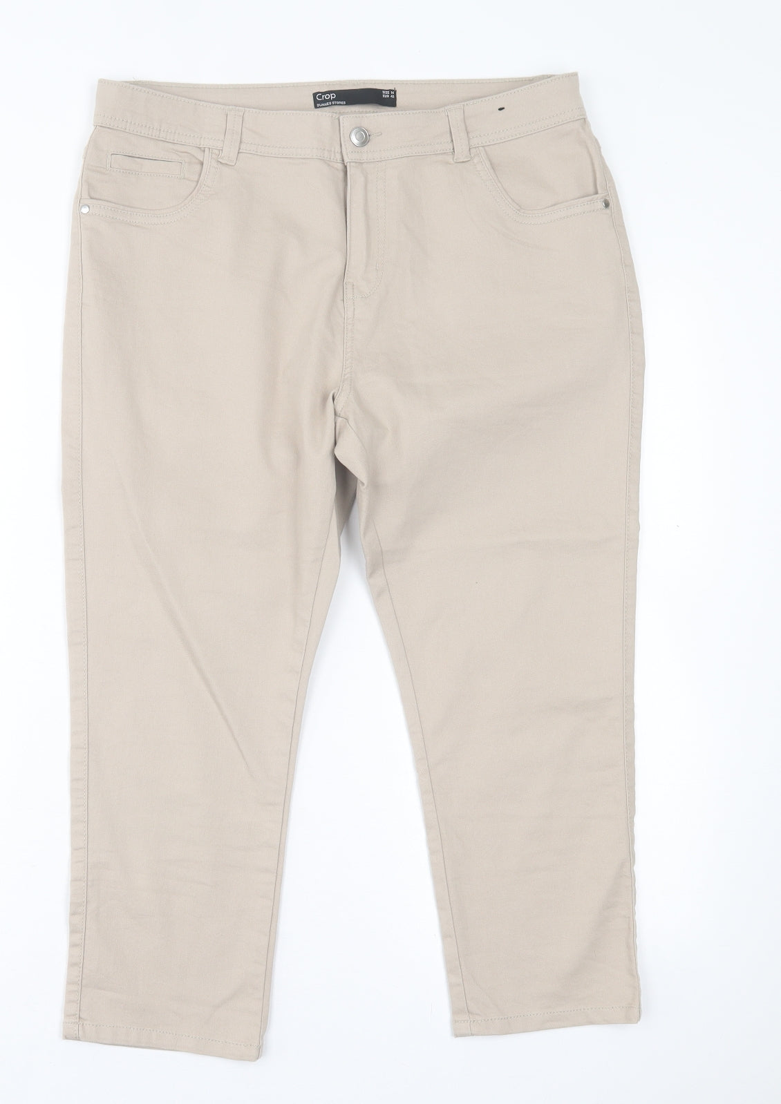 Dunnes Stores Womens Beige  Cotton Cropped Jeans Size 14 L22 in Regular Button