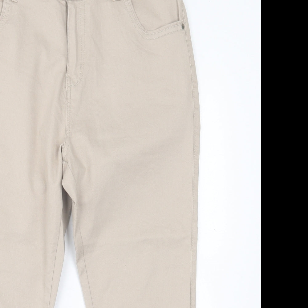 Dunnes Stores Womens Beige  Cotton Cropped Jeans Size 14 L22 in Regular Button