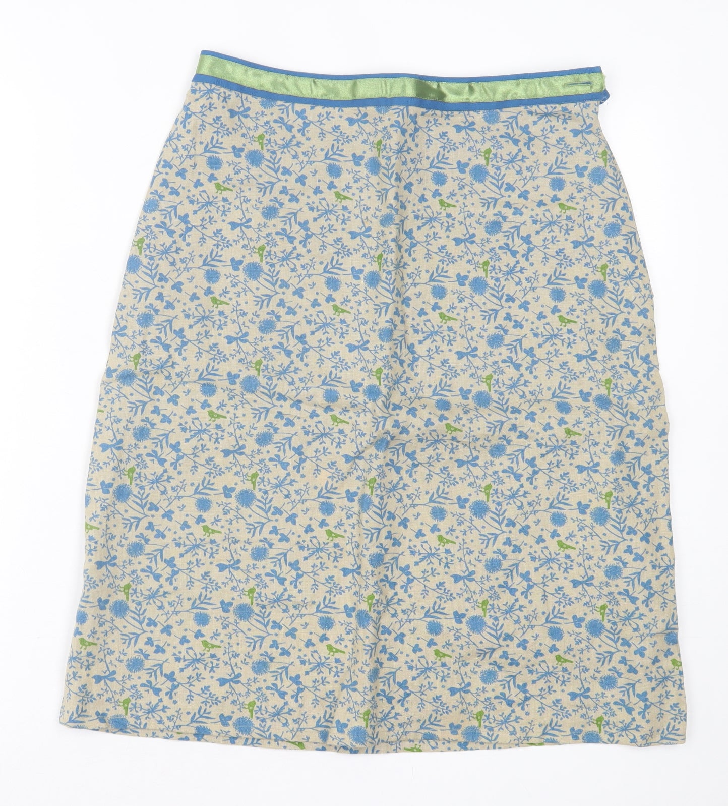 White Stuff Womens Blue Geometric Linen A-Line Skirt Size 10   Button