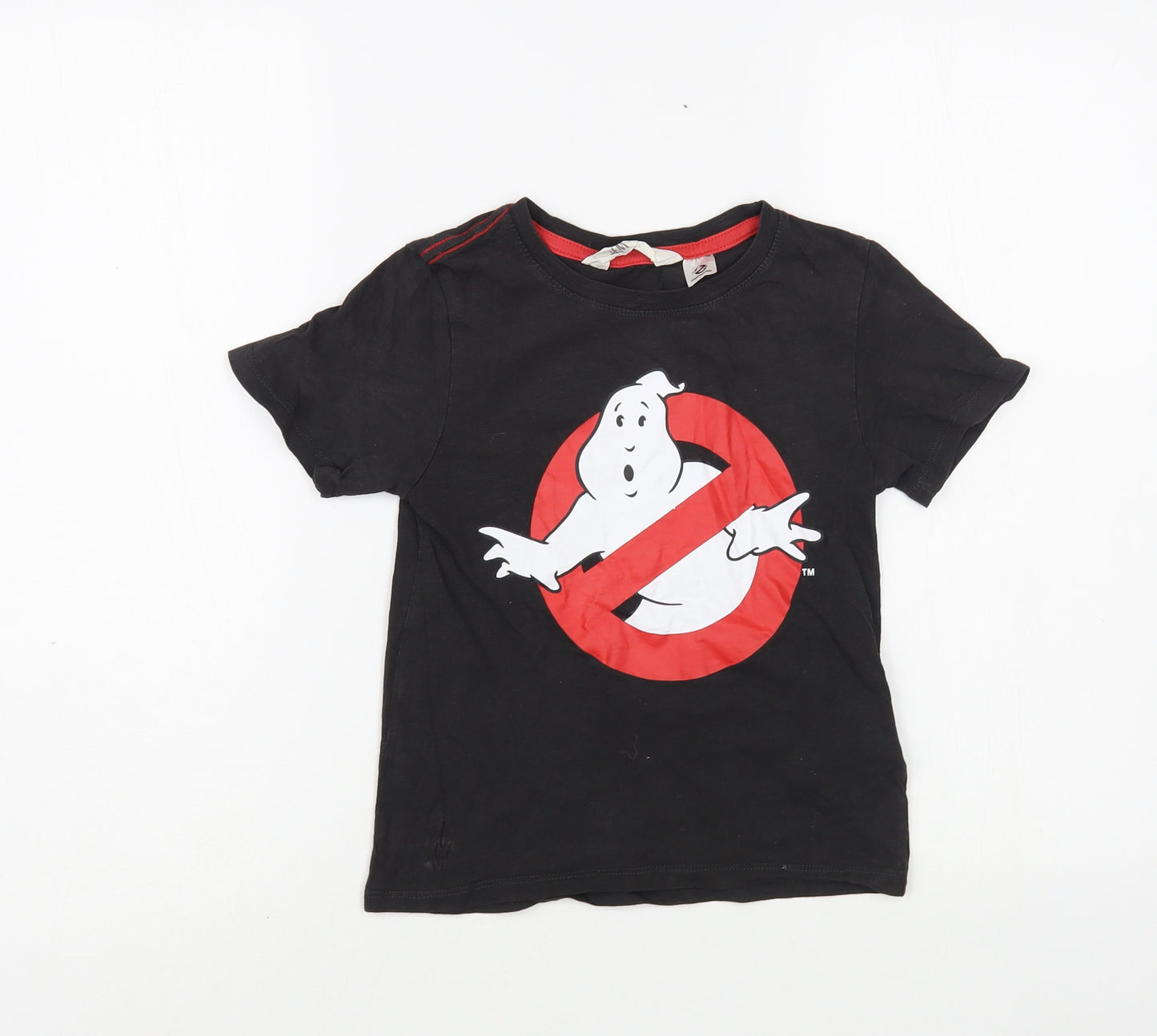 H&M Boys Black  Cotton Pullover T-Shirt Size 4-5 Years Crew Neck Pullover - Ghostbusters