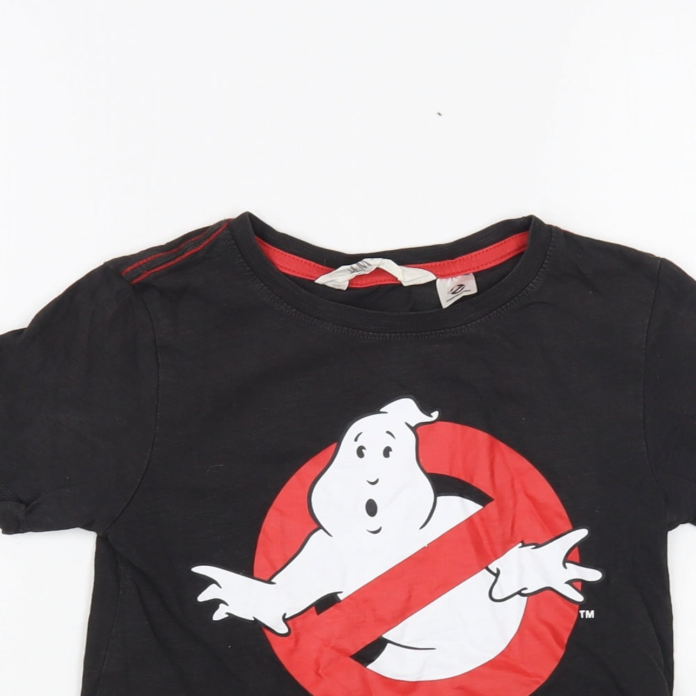 H&M Boys Black  Cotton Pullover T-Shirt Size 4-5 Years Crew Neck Pullover - Ghostbusters