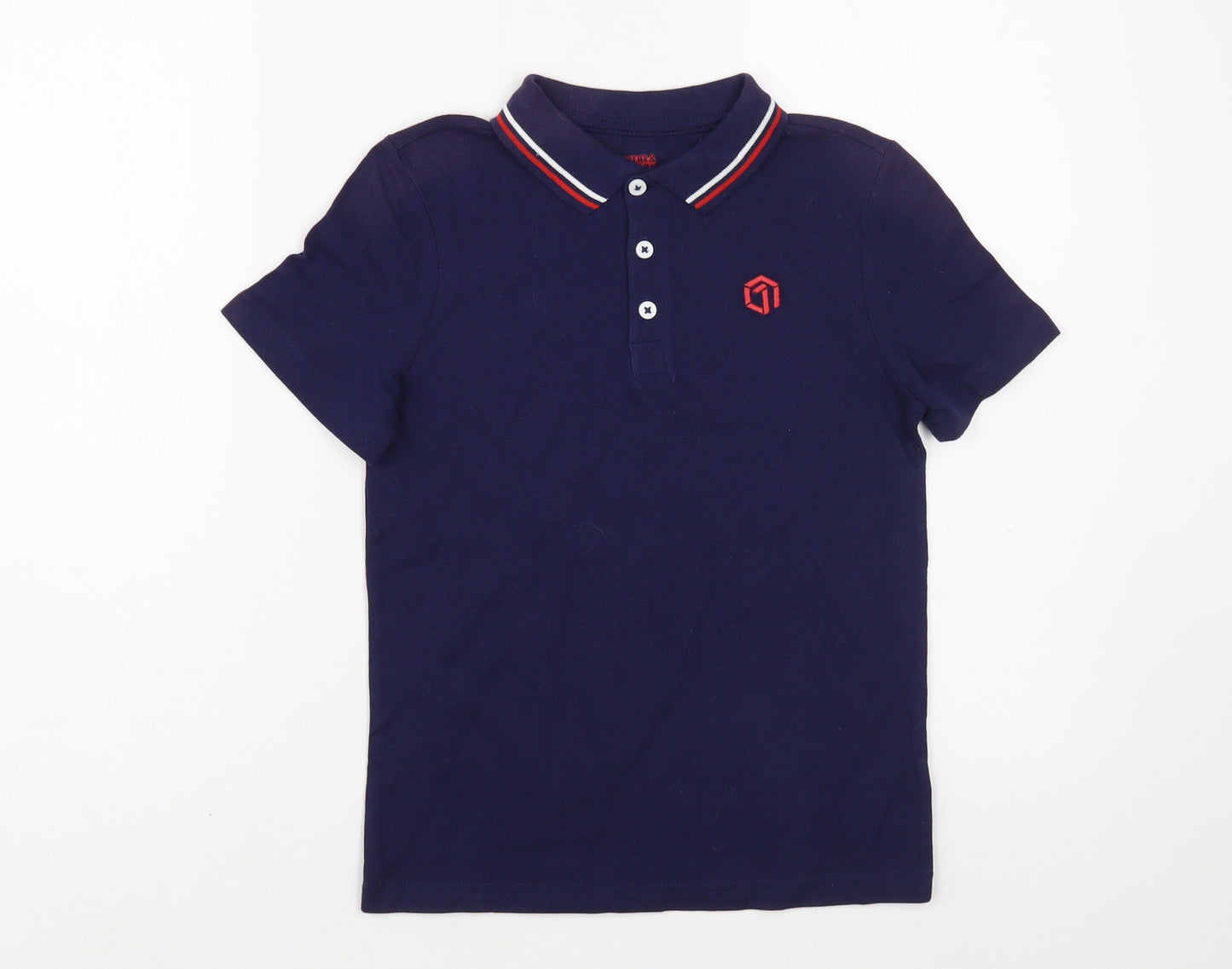 F&F Boys Blue  Cotton Pullover Polo Size 8-9 Years Collared Button