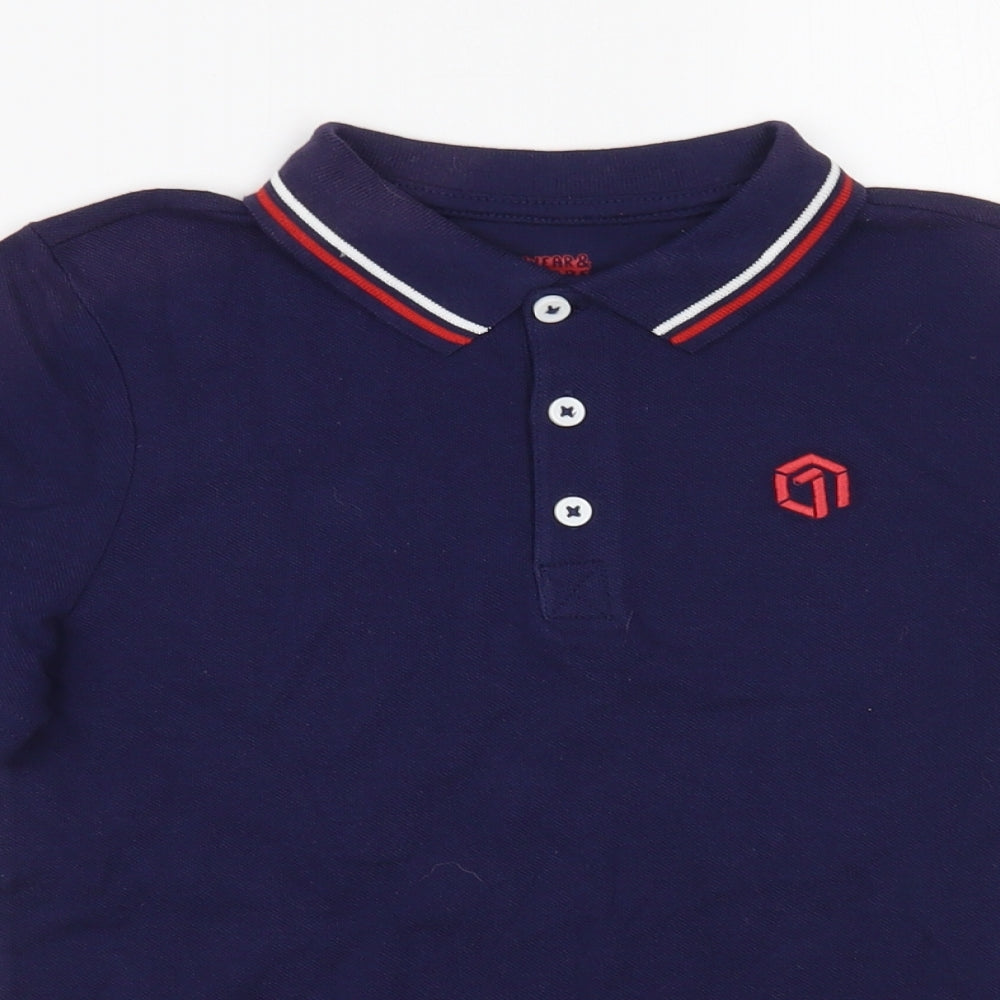 F&F Boys Blue  Cotton Pullover Polo Size 8-9 Years Collared Button