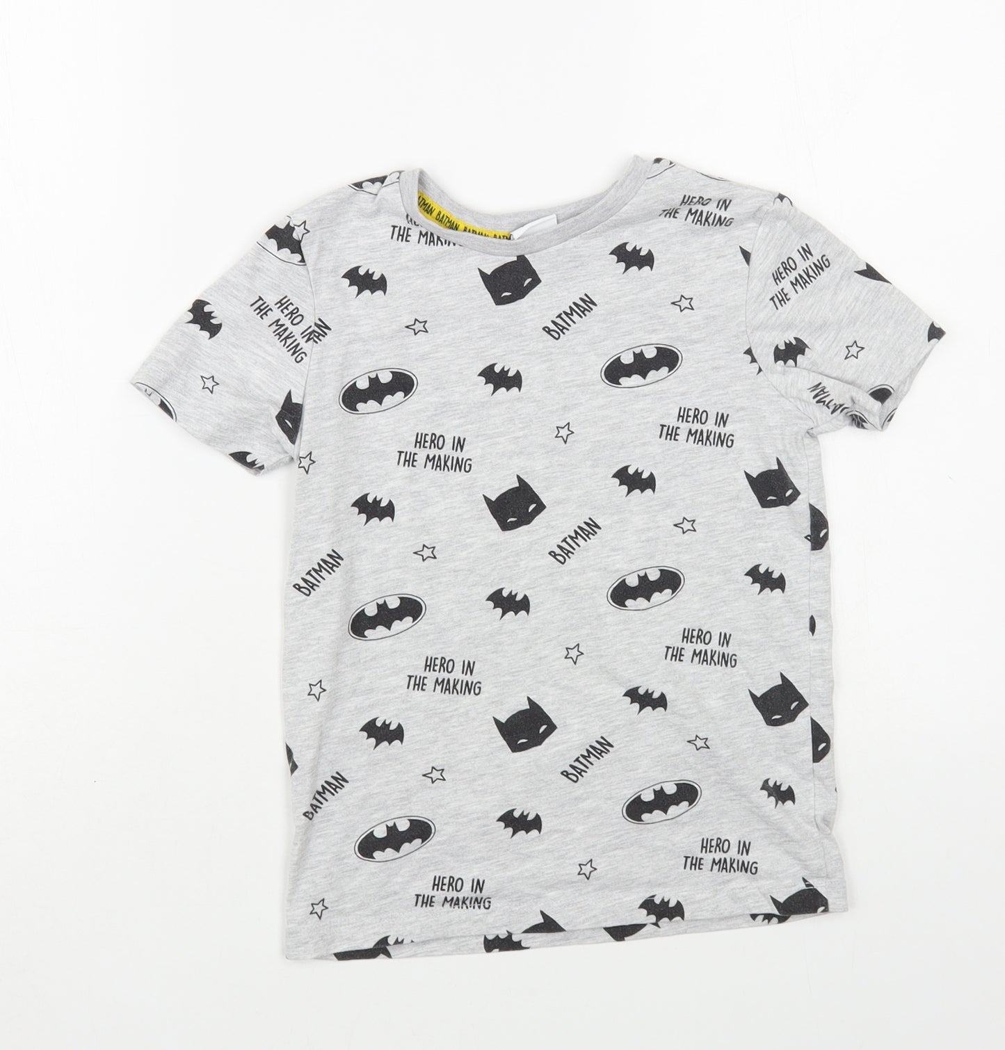 George Boys Grey Geometric Cotton Pullover T-Shirt Size 7-8 Years Crew Neck Pullover - Batman