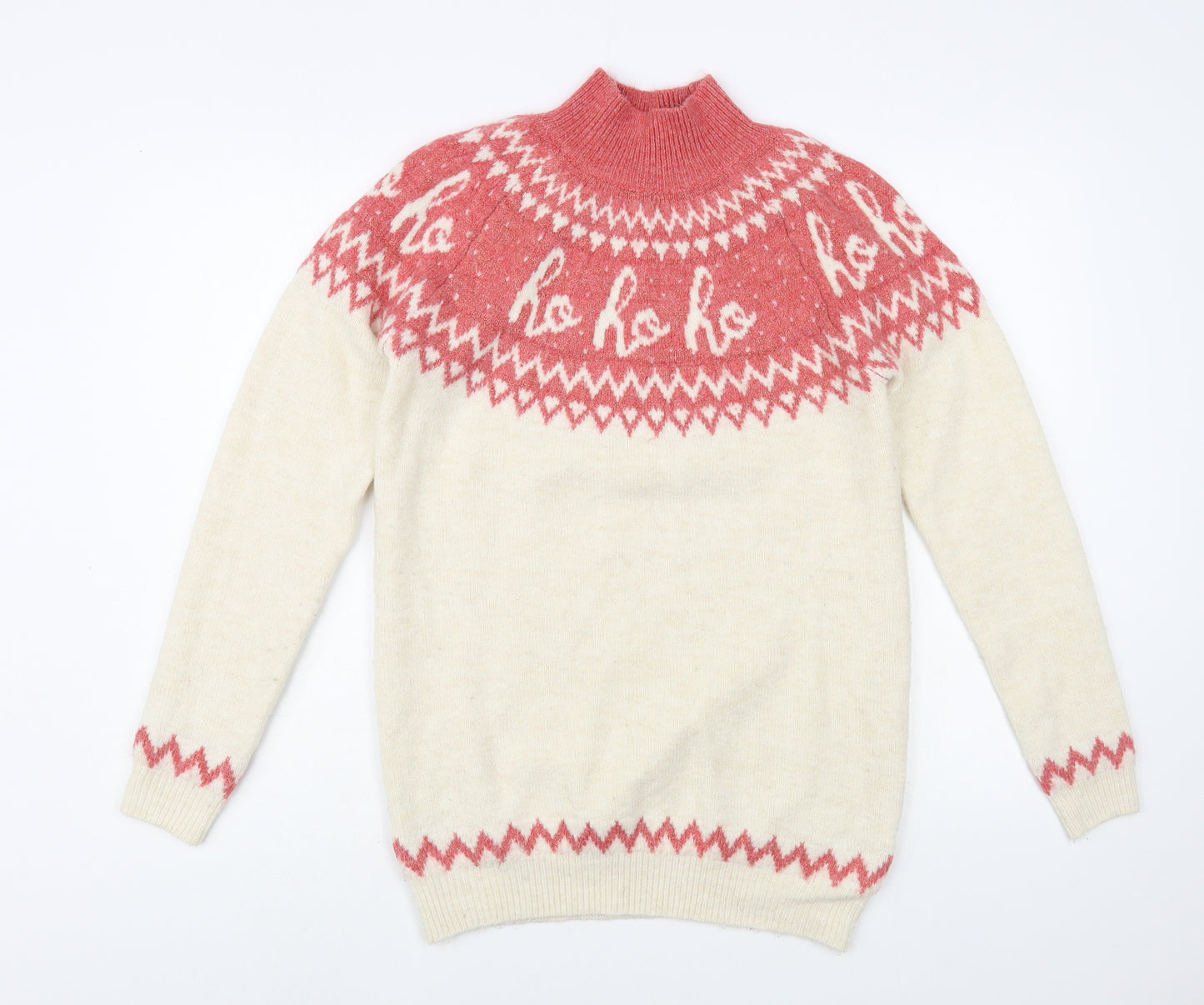NEXT Womens Ivory Mock Neck Fair Isle Acrylic Tunic Jumper Size 10