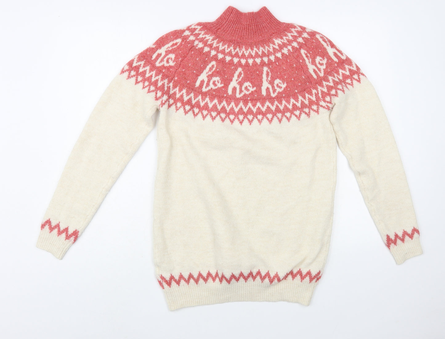 NEXT Womens Ivory Mock Neck Fair Isle Acrylic Tunic Jumper Size 10