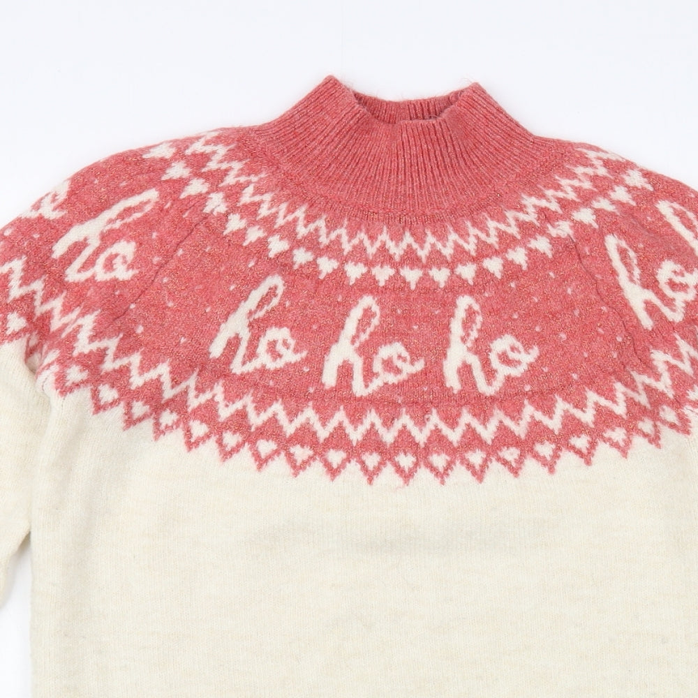 NEXT Womens Ivory Mock Neck Fair Isle Acrylic Tunic Jumper Size 10