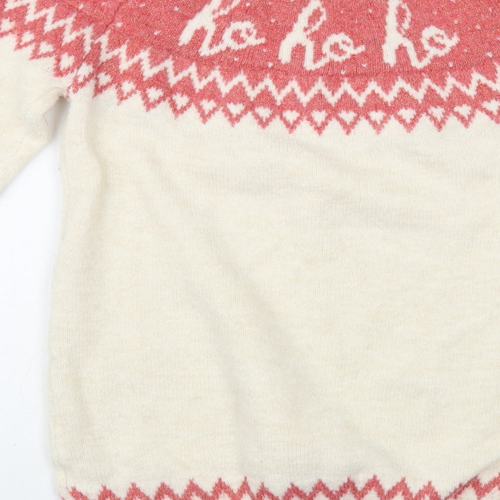 NEXT Womens Ivory Mock Neck Fair Isle Acrylic Tunic Jumper Size 10