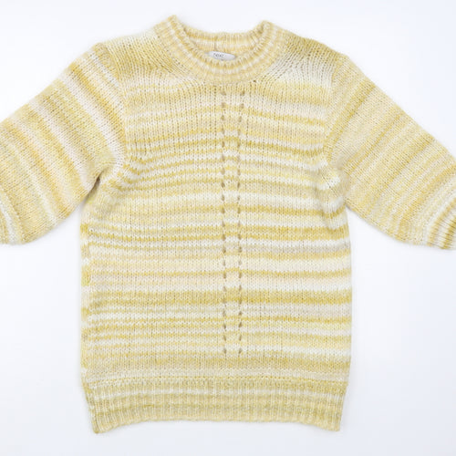 NEXT Womens Yellow Crew Neck Striped Acrylic Pullover Jumper Size 10