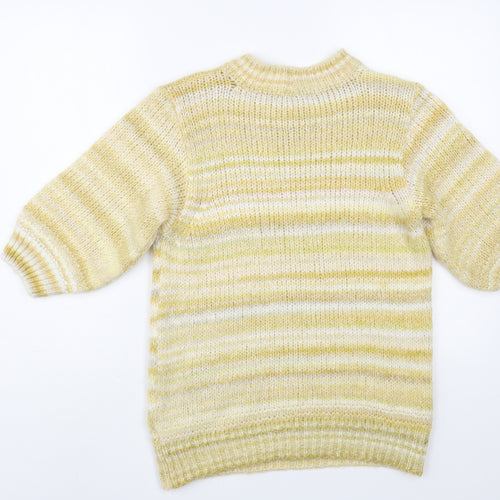 NEXT Womens Yellow Crew Neck Striped Acrylic Pullover Jumper Size 10