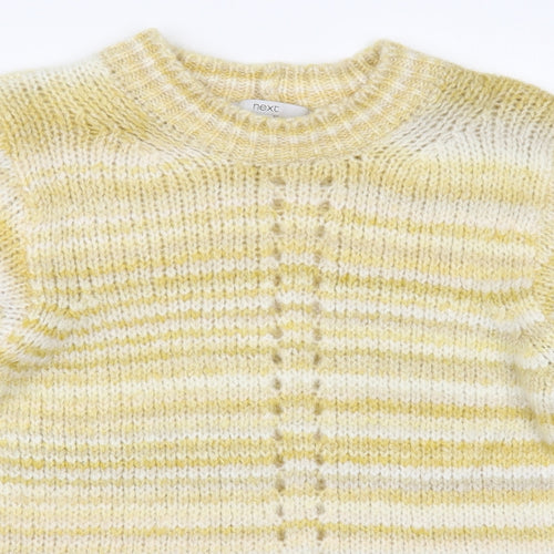 NEXT Womens Yellow Crew Neck Striped Acrylic Pullover Jumper Size 10