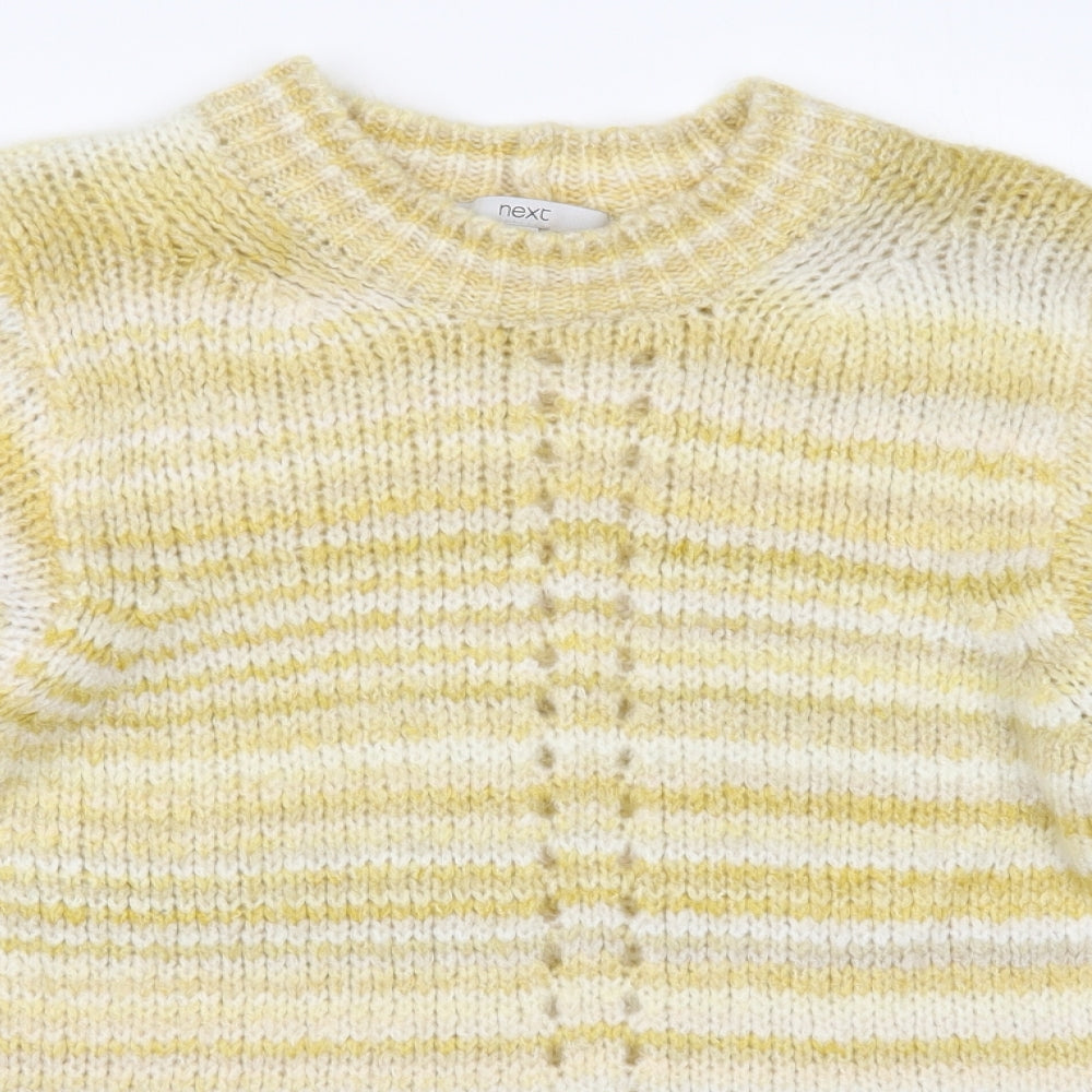 NEXT Womens Yellow Crew Neck Striped Acrylic Pullover Jumper Size 10