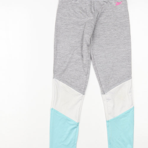 Reebok Womens Grey Colourblock Polyester Compression Leggings Size 8 L24 in Regular