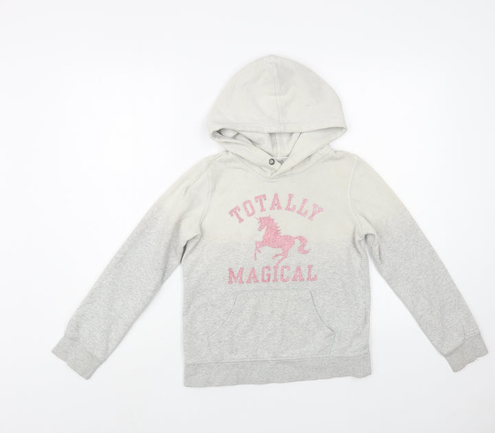 H&M Girls Grey Cotton Pullover Hoodie Size 10-11 Years Pullover - Unicorn