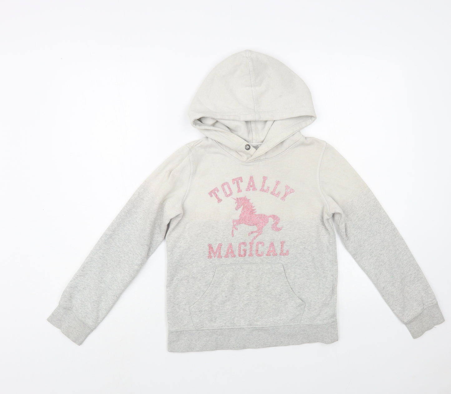 H&M Girls Grey  Cotton Pullover Hoodie Size 10-11 Years  Pullover - Unicorn