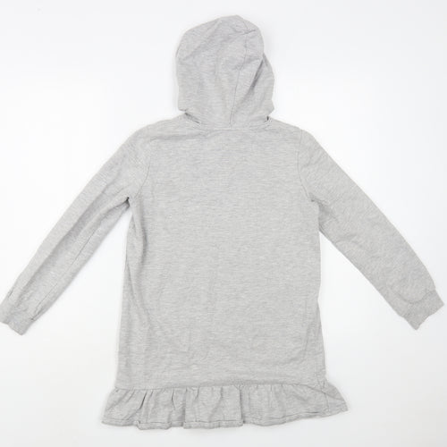 H&M Girls Grey  Cotton Tunic Hoodie Size 10-11 Years  Pullover - Unicorn