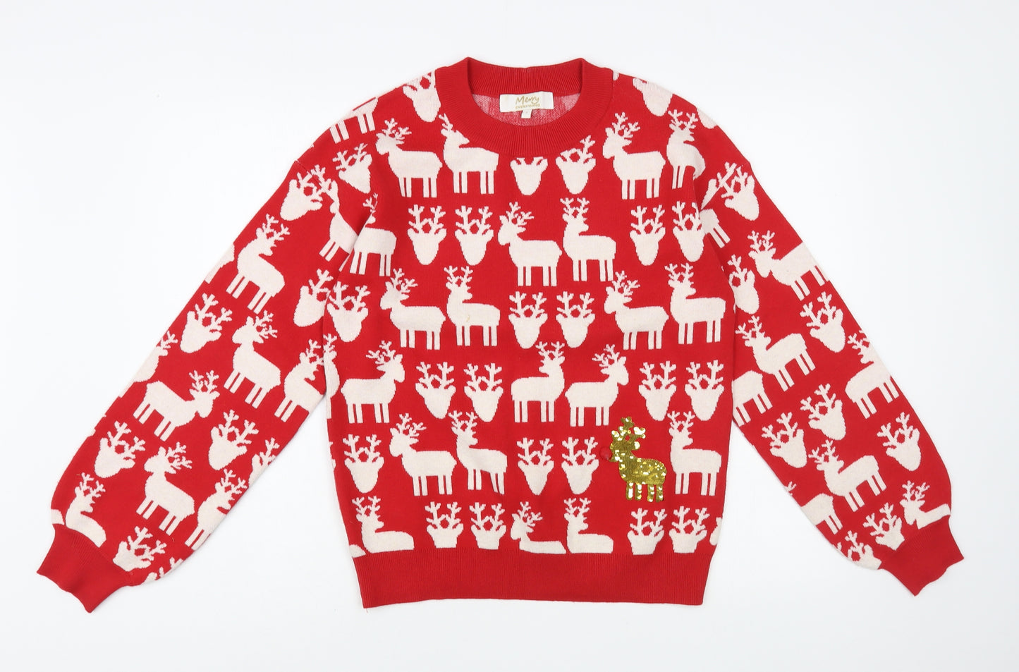 NEXT Womens Red Crew Neck Geometric Polyester Pullover Jumper Size S   - Christmas Jumper