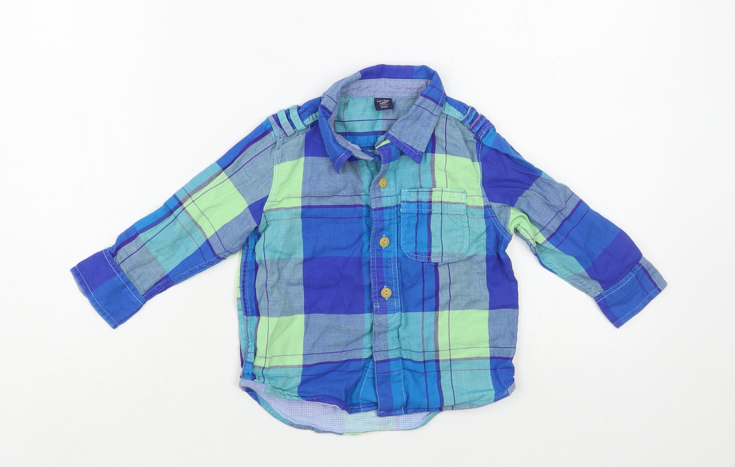 Gap Baby Blue Plaid Cotton Basic Button-Up Size 18-24 Months Collared Button